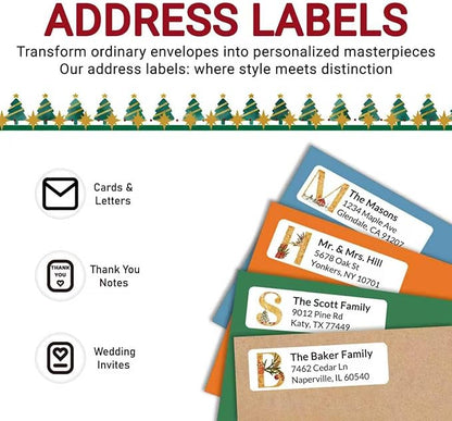 Personalized Christmas Address Labels - Custom Address Labels with Monogram (Champagne Wishes) | All - Purpose Labels - TrueDesk