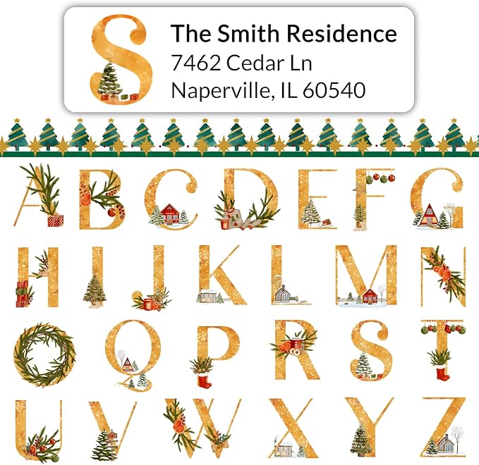 Personalized Christmas Address Labels - Custom Address Labels with Monogram (Champagne Wishes) | All - Purpose Labels - TrueDesk