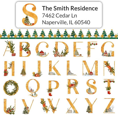 Personalized Christmas Address Labels - Custom Address Labels with Monogram (Champagne Wishes) | All - Purpose Labels - TrueDesk