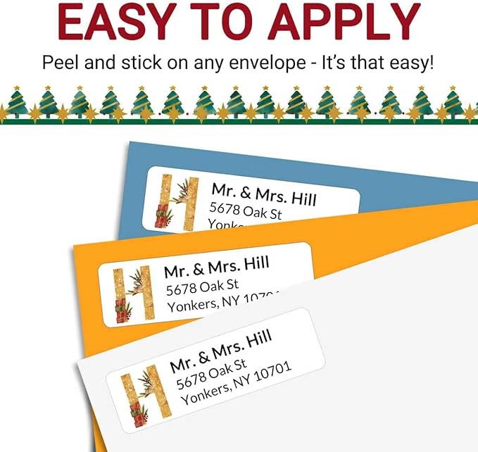 Personalized Christmas Address Labels - Custom Address Labels with Monogram (Champagne Wishes) | All - Purpose Labels - TrueDesk