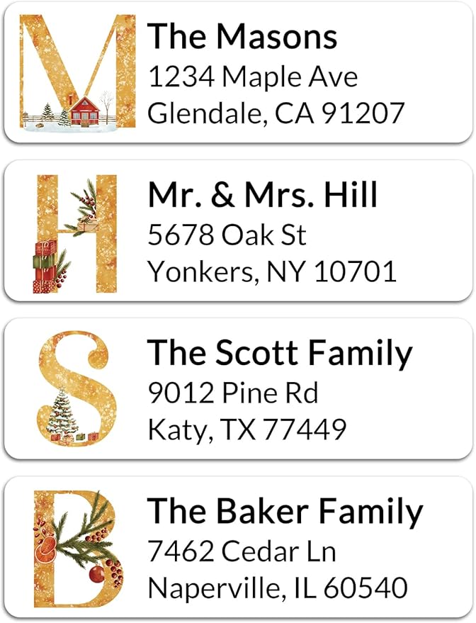 Personalized Christmas Address Labels - Custom Address Labels with Monogram (Champagne Wishes) | All - Purpose Labels - TrueDesk