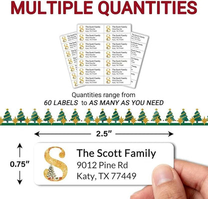 Personalized Christmas Address Labels - Custom Address Labels with Monogram (Champagne Wishes) | All - Purpose Labels - TrueDesk