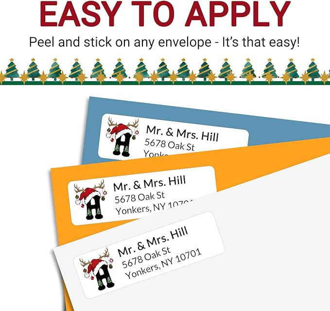 Personalized Christmas Address Labels - Custom Address Labels with Monogram (Reindeer Topper) | All - Purpose Labels - TrueDesk