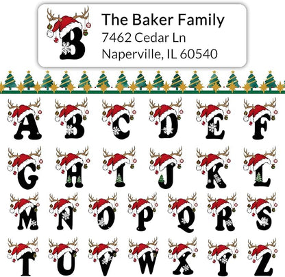 Personalized Christmas Address Labels - Custom Address Labels with Monogram (Reindeer Topper) | All - Purpose Labels - TrueDesk