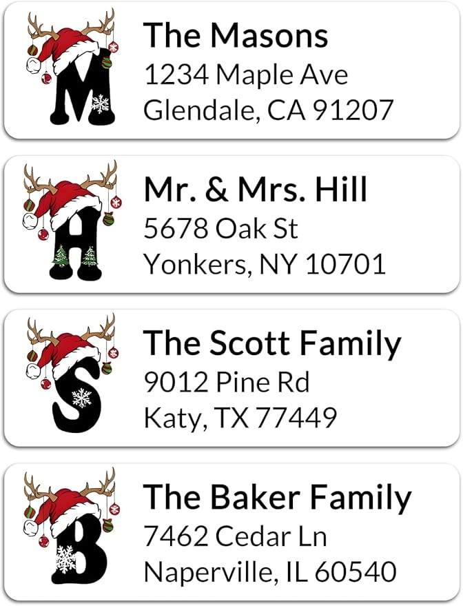Personalized Christmas Address Labels - Custom Address Labels with Monogram (Reindeer Topper) | All - Purpose Labels - TrueDesk