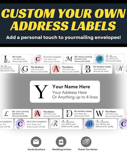 Personalized Return Address Labels - Custom Address Labels with Monogram (60 - 1000 Labels) | All - Purpose Labels - TrueDesk