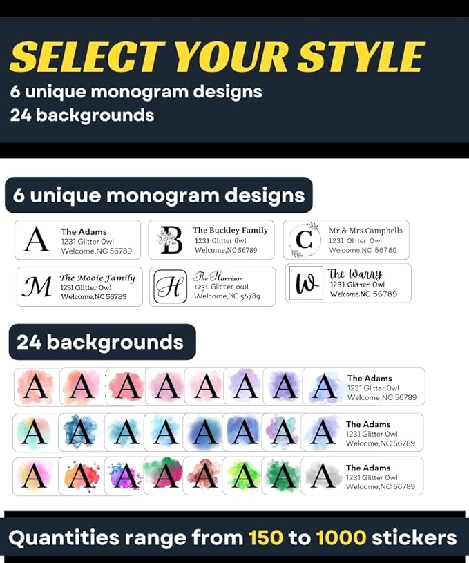 Personalized Return Address Labels - Custom Address Labels with Monogram (60 - 1000 Labels) | All - Purpose Labels - TrueDesk