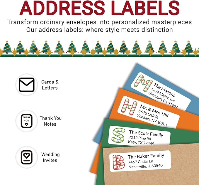 Personalized Return Address Labels - Custom Address Labels with Monogram (Candy) | All - Purpose Labels - TrueDesk