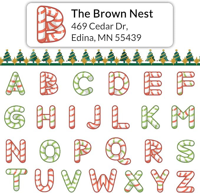 Personalized Return Address Labels - Custom Address Labels with Monogram (Candy) | All - Purpose Labels - TrueDesk