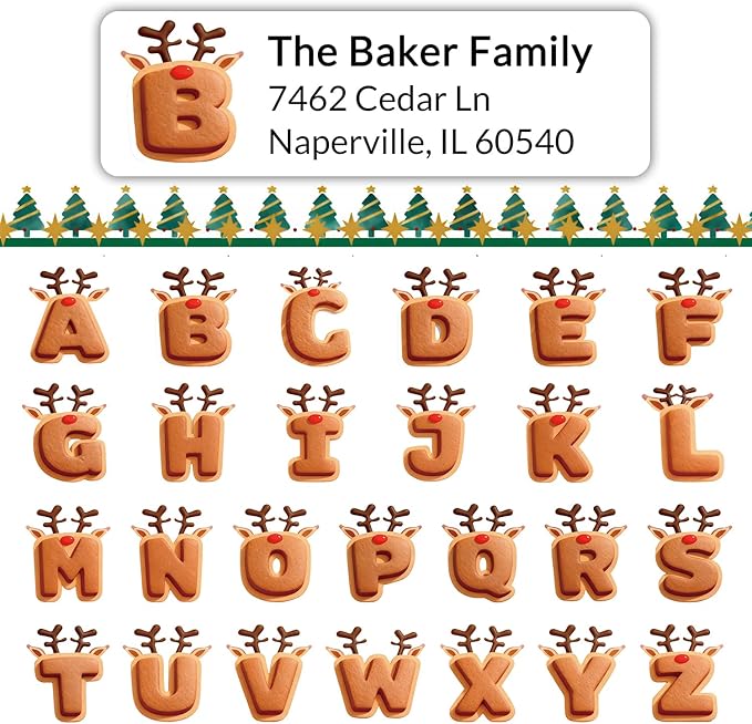 Personalized Return Address Labels - Custom Address Labels with Monogram (Lovely Reindeer) | All - Purpose Labels - TrueDesk