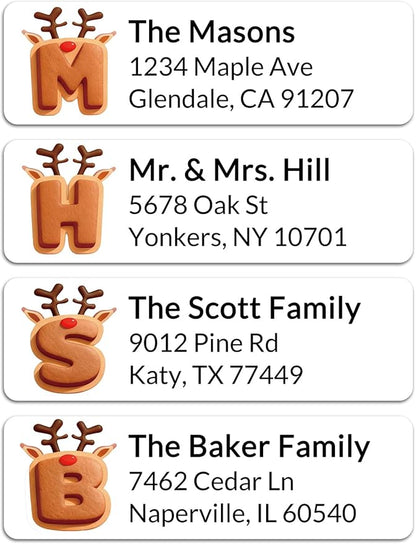 Personalized Return Address Labels - Custom Address Labels with Monogram (Lovely Reindeer) | All - Purpose Labels - TrueDesk