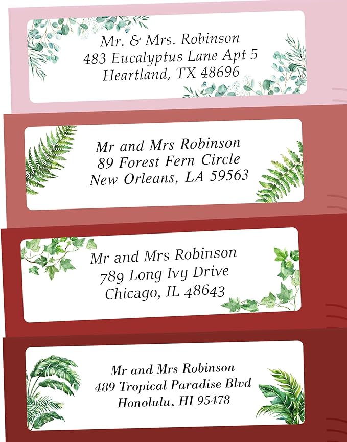 Personalized Return Address Labels Greenery - High Gloss Custom Mailing Labels on Sheets - Self - Adhesive Return Stickers for Envelopes with Crisp Printing Design (50 - 1000) | Address Labels - TrueDesk