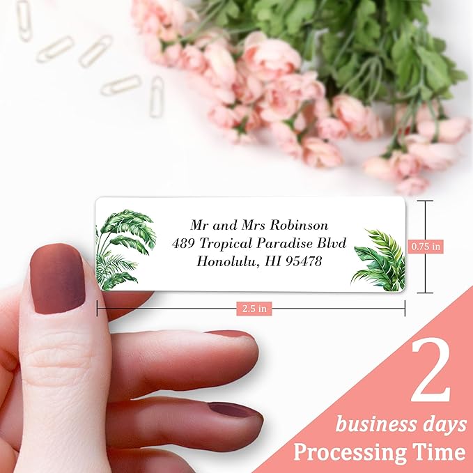 Personalized Return Address Labels Greenery - High Gloss Custom Mailing Labels on Sheets - Self - Adhesive Return Stickers for Envelopes with Crisp Printing Design (50 - 1000) | Address Labels - TrueDesk