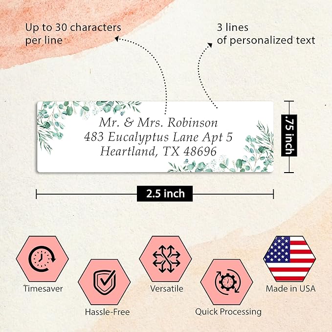 Personalized Return Address Labels Greenery - High Gloss Custom Mailing Labels on Sheets - Self - Adhesive Return Stickers for Envelopes with Crisp Printing Design (50 - 1000) | Address Labels - TrueDesk