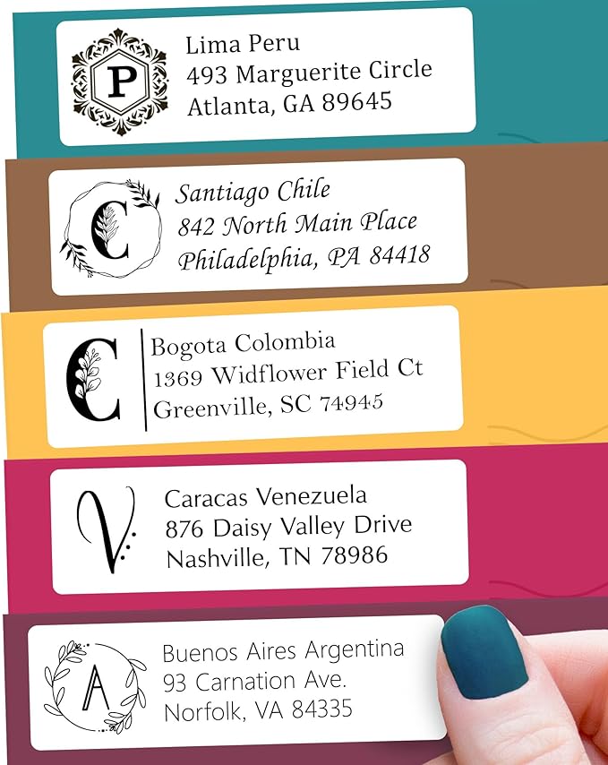 Personalized Return Address Labels Monogram - High Gloss Custom Mailing Labels on Sheets - Self - Adhesive Return Stickers for Envelopes with Crisp Printing Design (Small Labels White) | Address Labels - TrueDesk