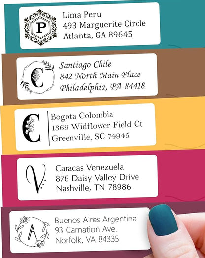 Personalized Return Address Labels Monogram - High Gloss Custom Mailing Labels on Sheets - Self - Adhesive Return Stickers for Envelopes with Crisp Printing Design (Small Labels White) | Address Labels - TrueDesk