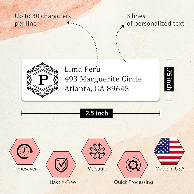 Personalized Return Address Labels Monogram - High Gloss Custom Mailing Labels on Sheets - Self - Adhesive Return Stickers for Envelopes with Crisp Printing Design (Small Labels White) | Address Labels - TrueDesk