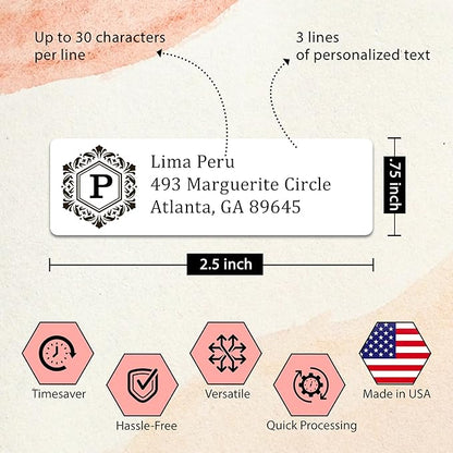 Personalized Return Address Labels Monogram - High Gloss Custom Mailing Labels on Sheets - Self - Adhesive Return Stickers for Envelopes with Crisp Printing Design (Small Labels White) | Address Labels - TrueDesk