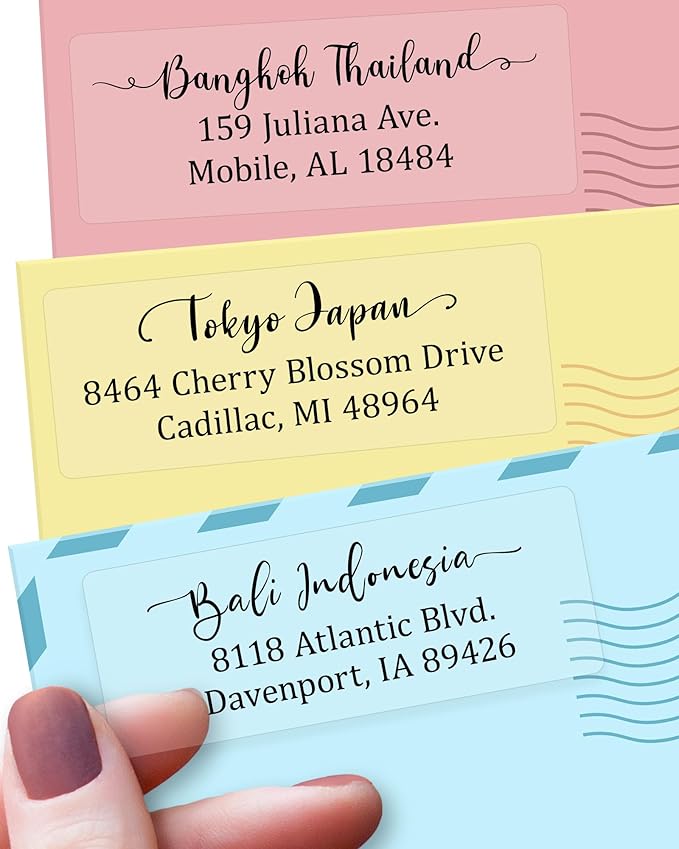 Personalized Return Address Labels Simple - Set of 240 Elegant Custom Mailing Labels for Envelopes, Self Adhesive Flat Sheet Rectangle Personalized Name Stickers (Clear) | Address Labels - TrueDesk