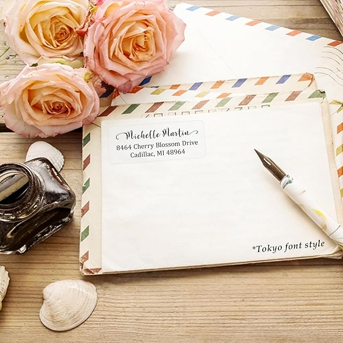 Personalized Return Address Labels Simple - Set of 240 Elegant Custom Mailing Labels for Envelopes, Self Adhesive Flat Sheet Rectangle Personalized Name Stickers (Clear) | Address Labels - TrueDesk