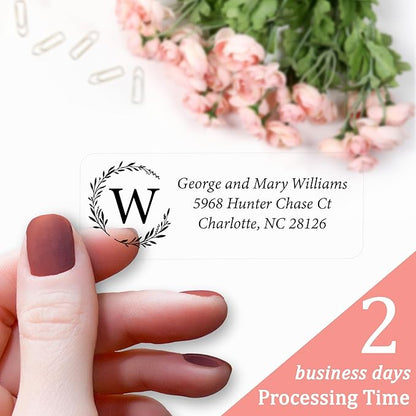 Personalized Return Address Labels Simple - Set of 240 Elegant Custom Mailing Labels for Envelopes, Self Adhesive Flat Sheet Rectangle Personalized Name Stickers (Clear) | Address Labels - TrueDesk