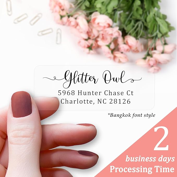 Personalized Return Address Labels Simple - Set of 240 Elegant Custom Mailing Labels for Envelopes, Self Adhesive Flat Sheet Rectangle Personalized Name Stickers (Clear) | Address Labels - TrueDesk