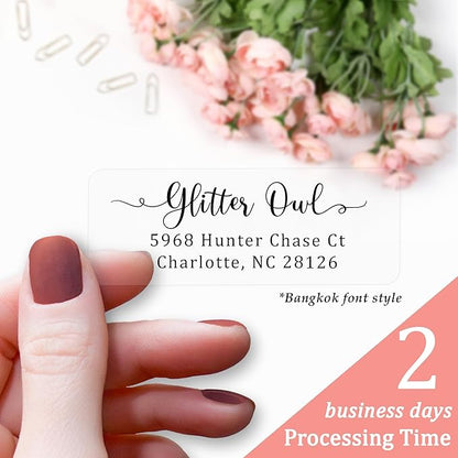 Personalized Return Address Labels Simple - Set of 240 Elegant Custom Mailing Labels for Envelopes, Self Adhesive Flat Sheet Rectangle Personalized Name Stickers (Clear) | Address Labels - TrueDesk