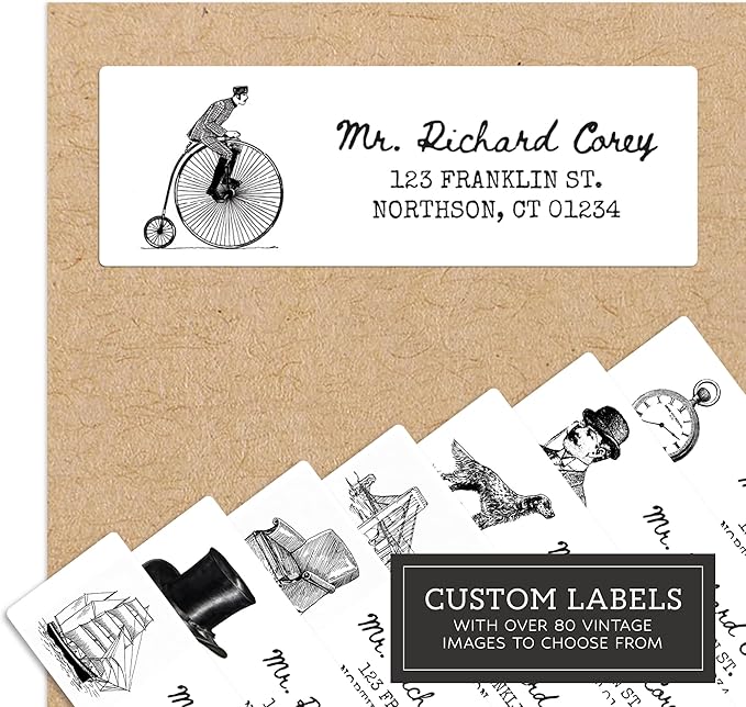 Personalized Return Address Labels - Vintage Elements - Over 80 Images to Choose from - Custom Self Adhesive Stickers for Envelopes (60 - 960 Labels) (Black & White Inkwell Style) | Address Labels - TrueDesk