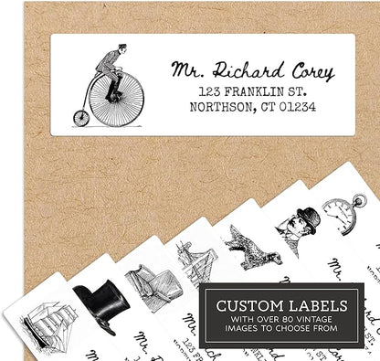 Personalized Return Address Labels - Vintage Elements - Over 80 Images to Choose from - Custom Self Adhesive Stickers for Envelopes (60 - 960 Labels) (Black & White Inkwell Style) | Address Labels - TrueDesk