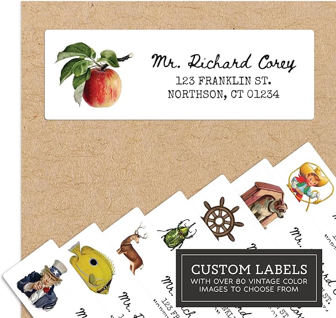 Personalized Return Address Labels - Vintage Elements - Over 80 Images to Choose from - Custom Self Adhesive Stickers for Envelopes (60 - 960 Labels) (Colorful Inkwell Style) | Address Labels - TrueDesk