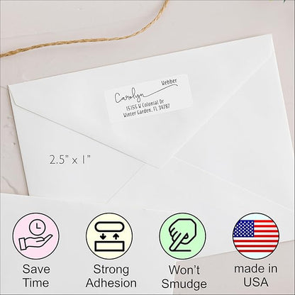 Personalized Return Address Labels - White Custom Printed Name and Home Address Stickers for Wedding, Personal and Business (250, Joyful Script) | Address Labels - TrueDesk