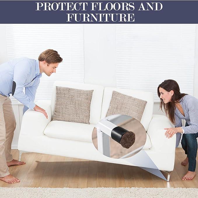 Pllieay 2 Pack Felt Strip Rolls with Adhesive Backing Heavy - Duty Felt Furniture Pads for Hardwood Floors and Rocking Chair to Protect Surface from Scratches & Damage(Brown, 118 x 2 x 0.12 Inch) | Furniture Pads - TrueDesk