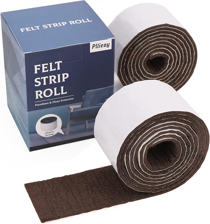 Pllieay 2 Pack Felt Strip Rolls with Adhesive Backing Heavy - Duty Felt Furniture Pads for Hardwood Floors and Rocking Chair to Protect Surface from Scratches & Damage(Brown, 118 x 2 x 0.12 Inch) | Furniture Pads - TrueDesk