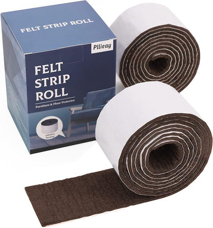 Pllieay 2 Pack Felt Strip Rolls with Adhesive Backing Heavy - Duty Felt Furniture Pads for Hardwood Floors and Rocking Chair to Protect Surface from Scratches & Damage(Brown, 118 x 2 x 0.12 Inch) | Furniture Pads - TrueDesk