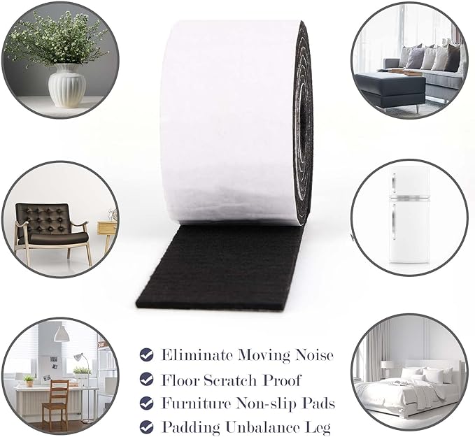 Pllieay 2 Pack Felt Tapes with Adhesive Backing, Heavy - Duty Self Adhesive Felt Strips Rolls Felt Pads for Protecting Furniture Surfaces Hardwood Floor Chair Wall Protector(118 x 2 x 0.12 Inch) | Furniture Pads - TrueDesk