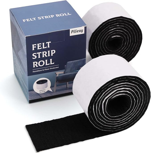 Pllieay 2 Pack Felt Tapes with Adhesive Backing, Heavy - Duty Self Adhesive Felt Strips Rolls Felt Pads for Protecting Furniture Surfaces Hardwood Floor Chair Wall Protector(118 x 2 x 0.12 Inch) | Furniture Pads - TrueDesk