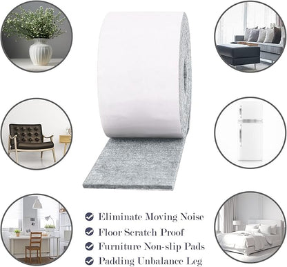 Pllieay 2 Pack Self Adhesive Felt Strip Rolls Heavy - Duty Felt Furniture Pads, Felt Tapes for Hardwood Floors and Rocking Chair to Protect Surface from Scratches & Damage(Gray, 118 x 2 x 0.12 Inch) | Furniture Pads - TrueDesk