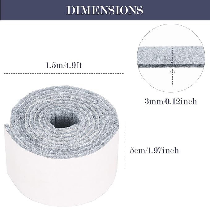 Pllieay 2 Pack Self Adhesive Felt Strip Rolls Heavy - Duty Felt Furniture Pads, Felt Tapes for Hardwood Floors and Rocking Chair to Protect Surface from Scratches & Damage(Gray, 118 x 2 x 0.12 Inch) | Furniture Pads - TrueDesk