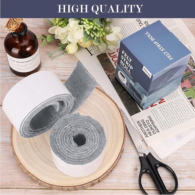 Pllieay 2 Pack Self Adhesive Felt Strip Rolls Heavy - Duty Felt Furniture Pads, Felt Tapes for Hardwood Floors and Rocking Chair to Protect Surface from Scratches & Damage(Gray, 118 x 2 x 0.12 Inch) | Furniture Pads - TrueDesk