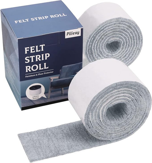 Pllieay 2 Pack Self Adhesive Felt Strip Rolls Heavy - Duty Felt Furniture Pads, Felt Tapes for Hardwood Floors and Rocking Chair to Protect Surface from Scratches & Damage(Gray, 118 x 2 x 0.12 Inch) | Furniture Pads - TrueDesk