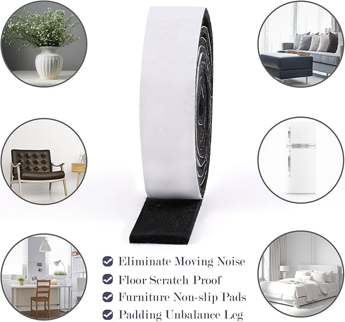Pllieay 2 Packs Adhesive Felt Furniture Pads, 118 x 1 x 0.12 Inch Black Felt Pads for Furniture, Furniture Pads for Hardwood Floors and Rocking Chair to Protect Surfaces from Scratches & Damage | Furniture Pads - TrueDesk