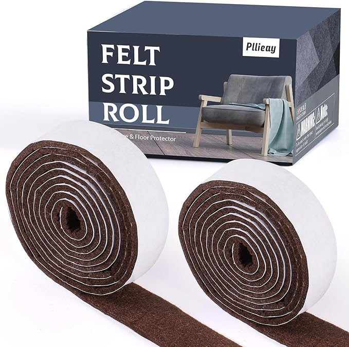 Pllieay 2 Packs Felt Tape with Adhesive Backing, 118 x 1 x 0.12 Inch Brown Felt Pads for Furniture, Furniture Pads for Hardwood Floors to Protect Surfaces from Scratches & Damage | Furniture Pads - TrueDesk