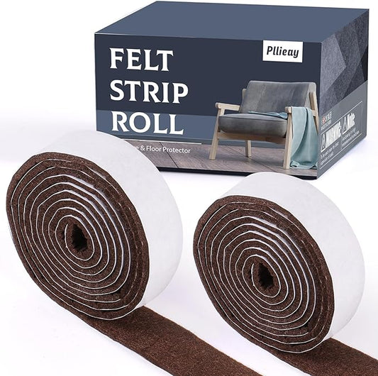 Pllieay 2 Packs Felt Tape with Adhesive Backing, 118 x 1 x 0.12 Inch Brown Felt Pads for Furniture, Furniture Pads for Hardwood Floors to Protect Surfaces from Scratches & Damage | Furniture Pads - TrueDesk