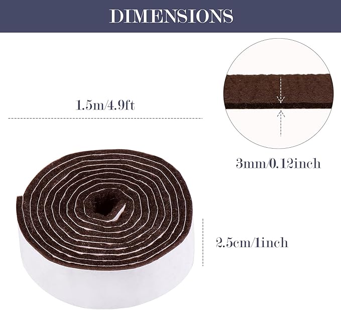 Pllieay 2 Packs Felt Tape with Adhesive Backing, 118 x 1 x 0.12 Inch Brown Felt Pads for Furniture, Furniture Pads for Hardwood Floors to Protect Surfaces from Scratches & Damage | Furniture Pads - TrueDesk