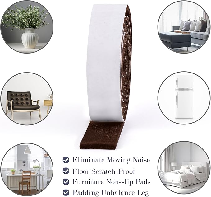 Pllieay 2 Packs Felt Tape with Adhesive Backing, 118 x 1 x 0.12 Inch Brown Felt Pads for Furniture, Furniture Pads for Hardwood Floors to Protect Surfaces from Scratches & Damage | Furniture Pads - TrueDesk