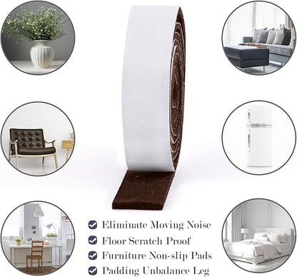 Pllieay 2 Packs Felt Tape with Adhesive Backing, 118 x 1 x 0.12 Inch Brown Felt Pads for Furniture, Furniture Pads for Hardwood Floors to Protect Surfaces from Scratches & Damage | Furniture Pads - TrueDesk