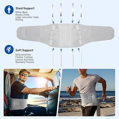 Plus Size Adjustable Back Brace - Size XXL(Belly 53.1 - 61.0 in), Featuring an Adjustable Triangle Support Pad,4 Steel Stays,and 1 Spring,Breathable Design,Ideal for Office and Housework. | Lumbar Supports - TrueDesk