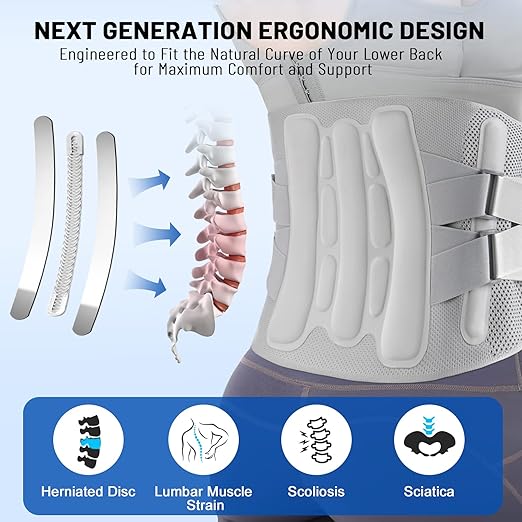 Plus Size Adjustable Back Brace - Size XXL(Belly 53.1 - 61.0 in), Featuring an Adjustable Triangle Support Pad,4 Steel Stays,and 1 Spring,Breathable Design,Ideal for Office and Housework. | Lumbar Supports - TrueDesk