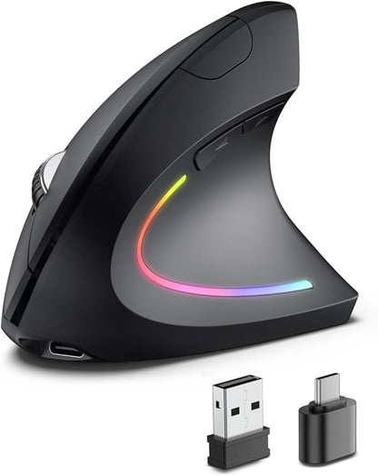 POJTK Ergonomic Wireless Rechargeable Mouse, Bluetooth+USB A+Type C(3 in 1) Connection, 5 Levels Up to 4800 DPI, 6 Silent Buttons, 2.4GHz Carpal Tunnel Vertical Mice, for Laptop, Desktop,MacBook - black | Mice - TrueDesk