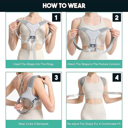 Posture Corrector for Men and Women - Adjustable Upper Back Brace & Shoulder Support - Back Straightener for Hunchback & Neck Support - Discreet Under Clothes Posture Correction - Breathable, Lightweight | Back Braces - TrueDesk